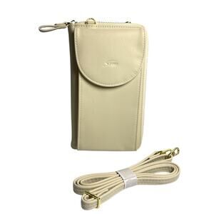 S-Zone Cream Crossbody Phone Wallet Vegan Leather Wristlet Purse